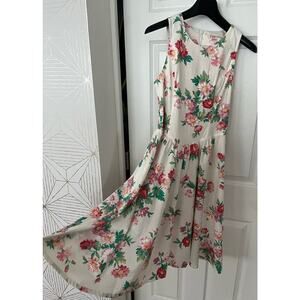 Vintage 100% cotton white colorful floral Eber dress size 5 Made in USA cottage